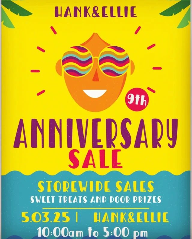 Meet us at Hank and Ellie Saturday for their 9th Anniversary Sale. 

🌻 everything is on sale (begins Fridayyy! 🤫)
🌺 doorprizes all day
🪻 sweets to sample while you browse

#hank_and_ellie #shoplocal #shopsmall #shoppantego #anniversarysale